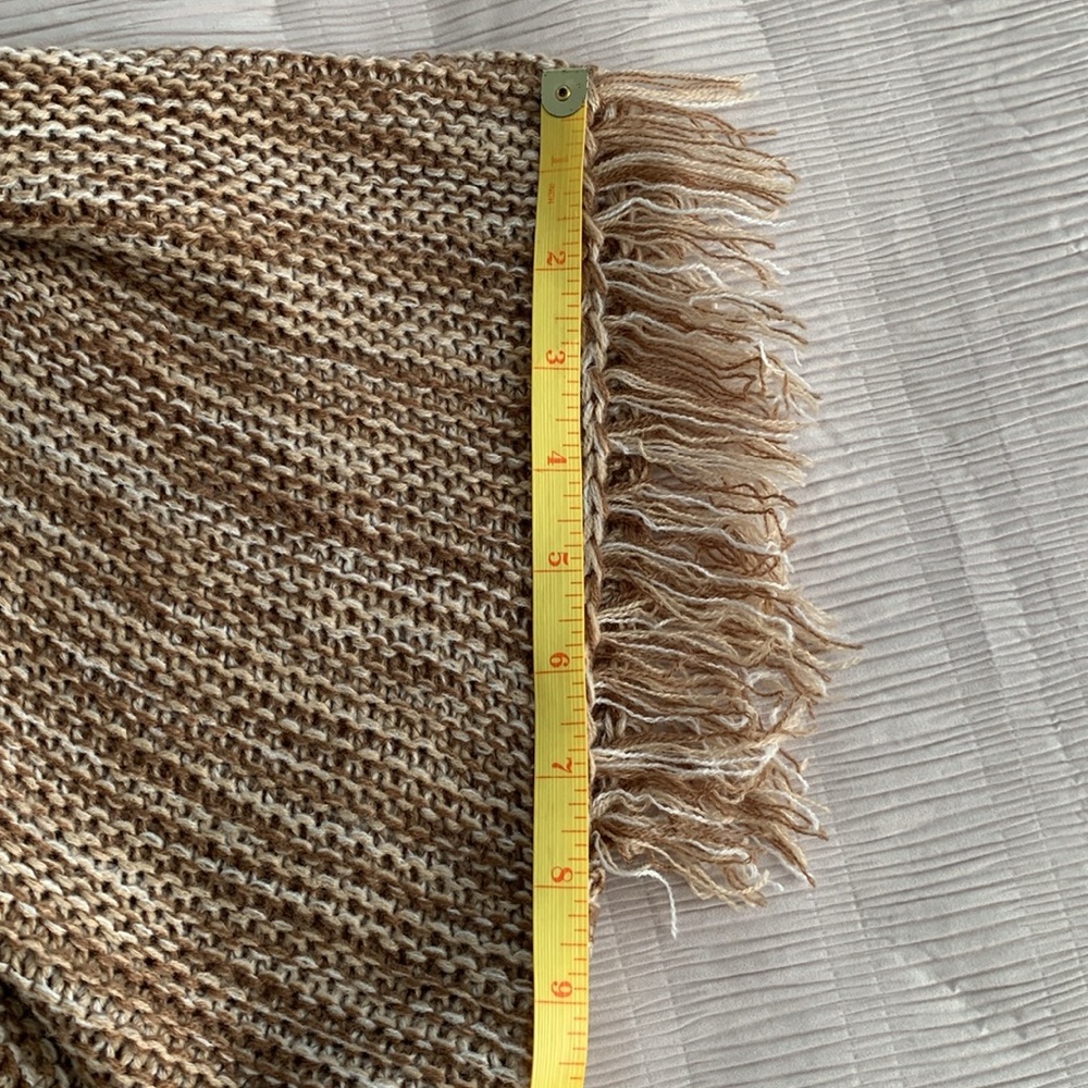 LINDA ANDERSON Women’s Tan/Ivory Fringe Sweater Knit Kimono‎ Oversized S-L - Picture 15 of 15